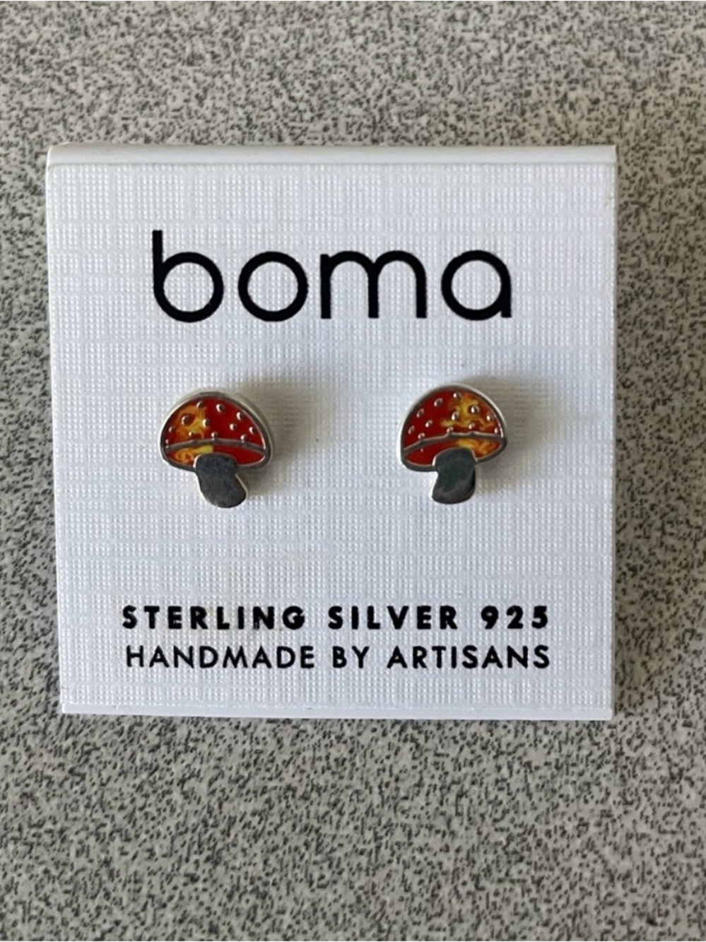 Boma Sterling Silver Mushroom Stud Earrings - Red & Orange